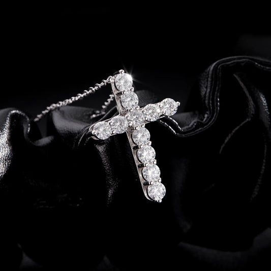 D Color Moissanite Necklace 925 Sterling Silver Exquisite Cross Link Chain Pendant Necklace For Women Fine Jewelry Gift