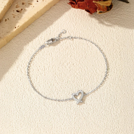 Bracelet à maillons en forme de cœur irrégulier romantique en moissanite de couleur D et argent sterling 925 pour femme, bijoux raffinés