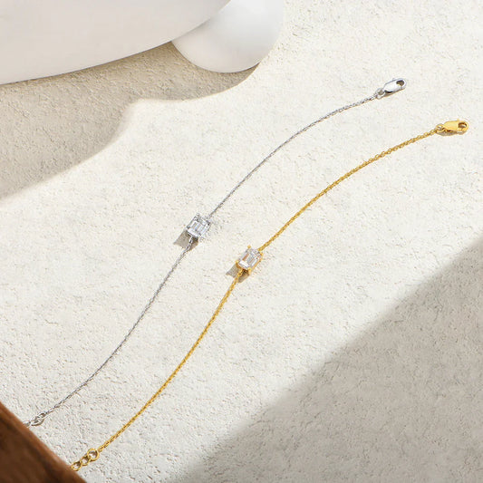 Bracelet en moissanite taille émeraude 1 carat, argent 925, or 18 carats, chaîne ajustable entrecroisée, empilable, bijoux quotidiens pour femmes