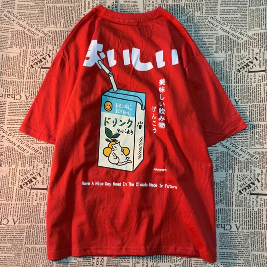Cute Japanese Cat Print Plus Size T-shirt Women Summer Short Sleeve Loose Casual Tee Shirt Streetwear Cotton Harajuku Clothing