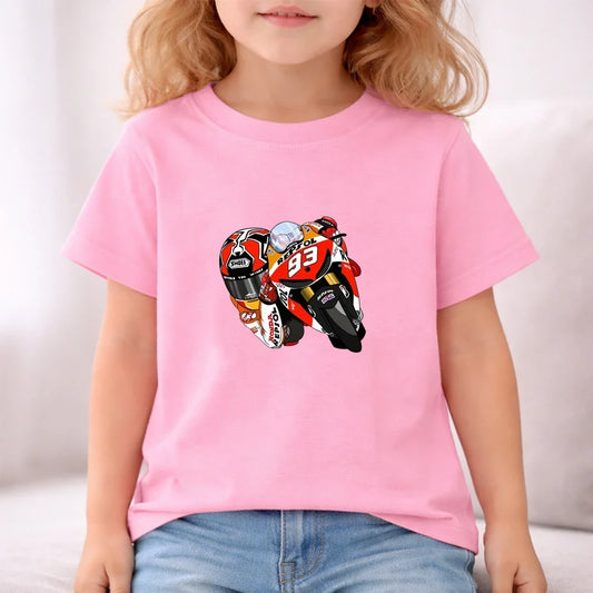 Summer Red Short Sleeve T Shirt + Shorts 2 Piece Motorcycle Race Car Number 93 Children Clothes Casual Boy Girl Kid Tracksuit