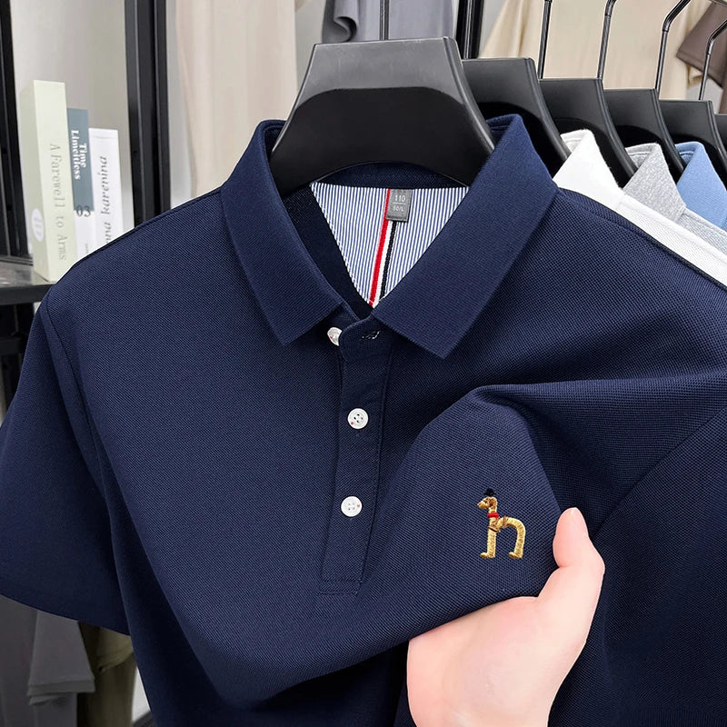 High end luxury brand short sleeve polo shirt summer new trend cute dog embroidery design T-shirt casual Korean golf men's wear