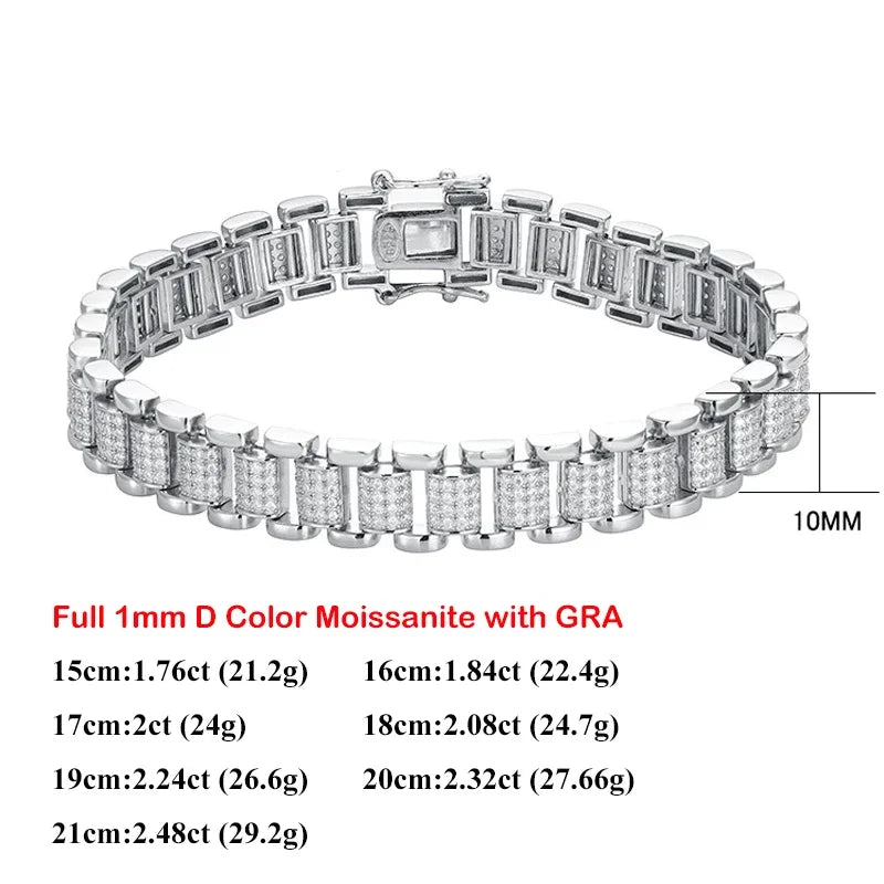 2024 Original Full 1mm D Color Moissanite Diamond Cuban Link Bracelet For Men Women Unisex 925 Silver 10mm Wrist Bracelets