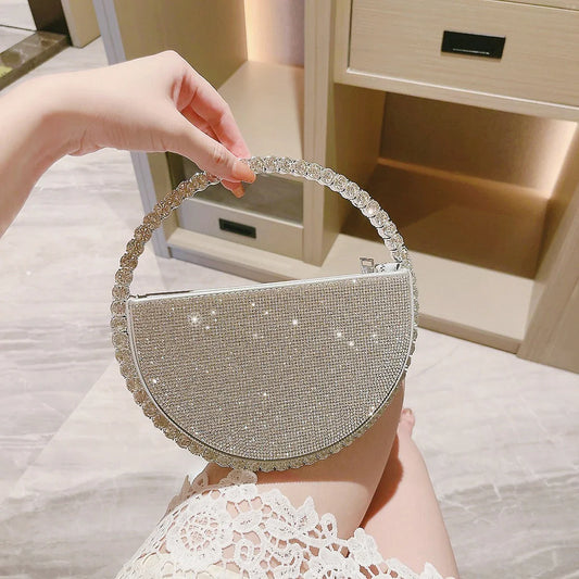 New niche round set diamond shaped handbag, socialite rhinestone banquet bag, French dress evening bag, crossbody dinner bag