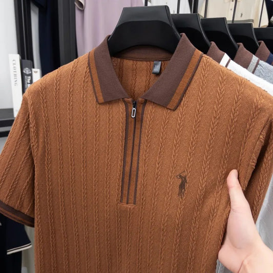 Luxury brand short sleeve T-shirt men's lapel top summer fashion jacquard design golf pony embroidery casual knitted polo shirt