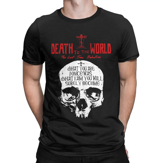 Vintage Russian Orthodox Saying Inscriptions Skull T-Shirts Men O Neck Cotton T Shirt Death to World Tee Plus Size Clothing