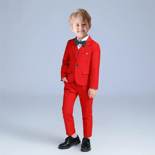 Hot Sale Red Kids Suit Set New Year Christmas Party Elegant Boys Suits For School Opening Ceremony Piano Performance