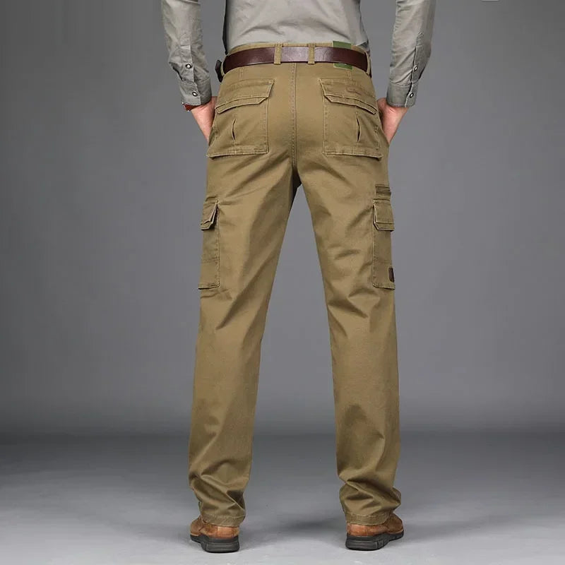 2026 New in Men's Pants Straight Leg Cotton Cargo Trouser Male Stretch Autumn Zipper Multi Pocket Classic Casual Work Wear Army