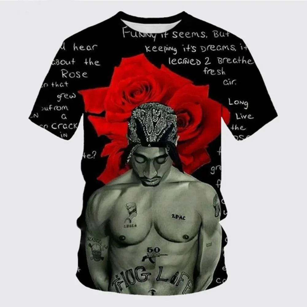 New T-Shirt Harajuku Men T-Shirt Fashion 2pac Graphic T Shirts Hip Hop Men's T-Shirts Summer Tops T-Shirts Man Designer Clothes