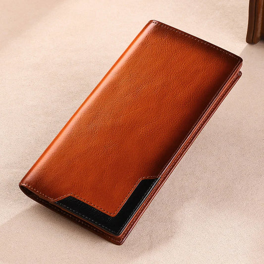 Portefeuille homme cuir véritable nouveau portefeuille long porte-cartes rangement pince à billets en cuir sac à main cadeau