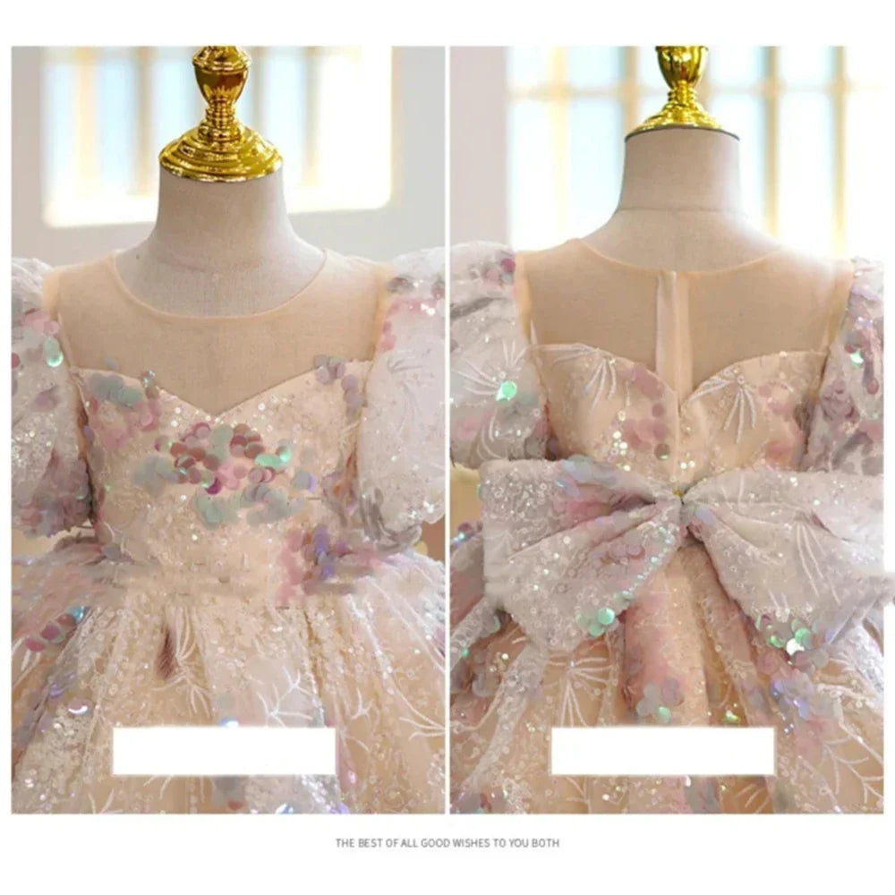 Children Evening Dresses for Girls 3 12 14 Years Kids Birthday Party Luxury 2022 Fluffy Ball Gown Wedding Prom Formal Lace Dress