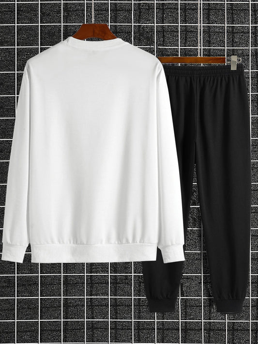 Autumn Trendy New Sweatshirt Sweatpants Set Men's Daily Loose Casual Fit Printed Hundred Long Sleeve Sweatshirt 2 piecesSet