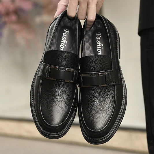 Men's Solid -Color Casual Loafers For Autumn And Winter Comfortable Soft -Soled Business Office Shoe And Metal Buckle Lazy Shoes