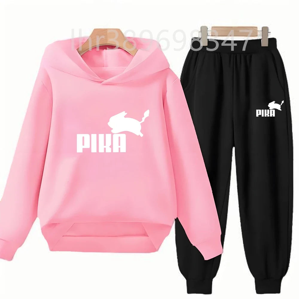 Children's Suit Hoodies Top+Bottom Girls Pink Boy Black Age 3-12 Coat Casual Toddler Sweatshirt Little White Rabbit Clothing