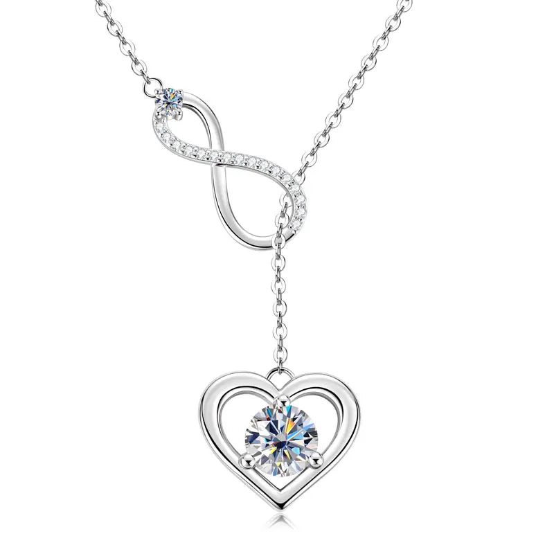 Certified Moissanite Heart Infinite Pendant Necklace Chain for Women S925 Sterling Silver Necklaces Fine Jewelry Gifts