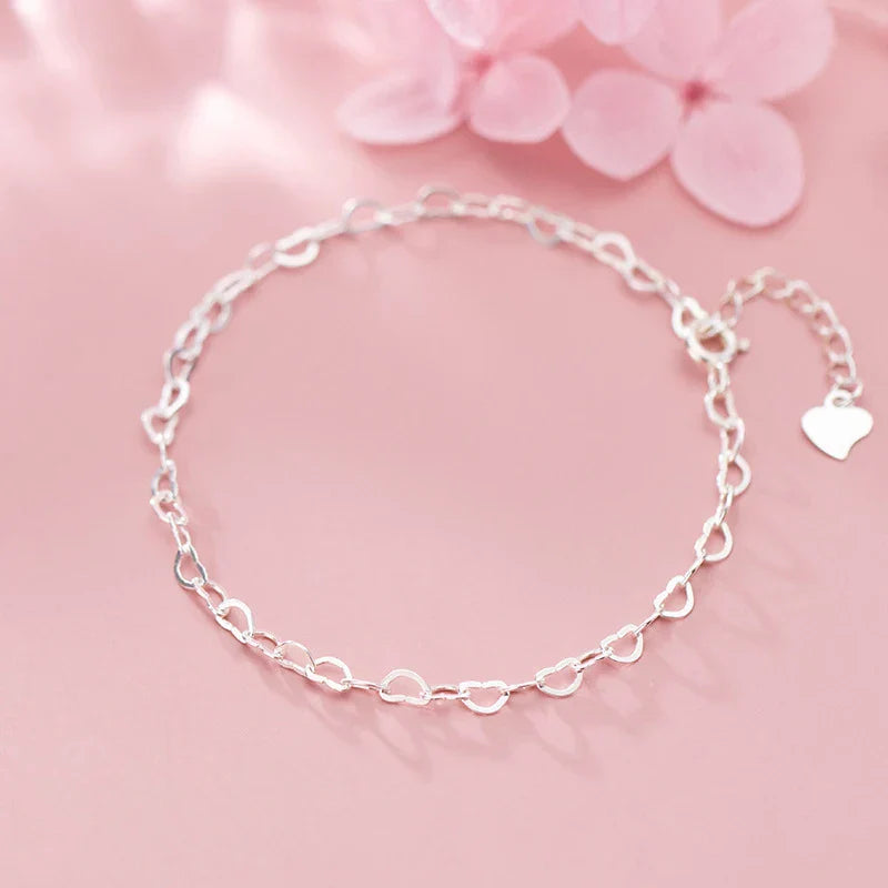 Authentic 925 Sterling Silver Simple Hearts Bracelet for Women Gift Fashion Adjustable Link Chain Bracelet Fine Jewelry
