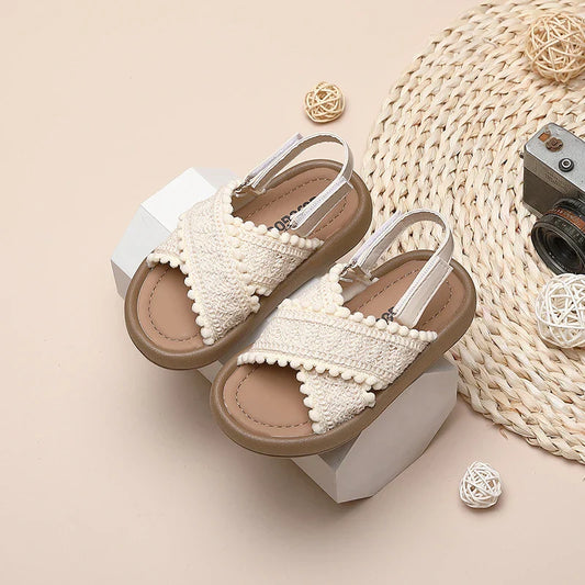 Girls Summer Beach Shoes Ethnic Style Kids Casual Sandals Soft Sole Fashion Children Retro Princess Shoes 2026 Summer New 21-37