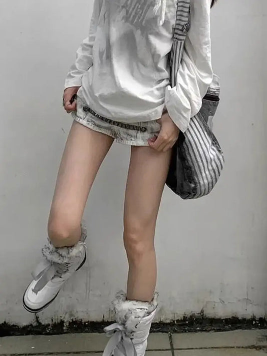 Y2k Gothic Low Waist Women Jorts Vintage Punk Sexy American 2000s Chain Denim Shorts Slim Casual High Street Hot Pants