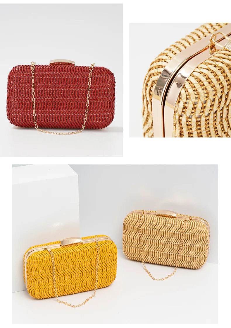Casual Straw Women's Bag Yellow Clutch Woven Handbags Top Quality Luxury Bags Party Women's Shoulder Bags Purses Fashion Pouch