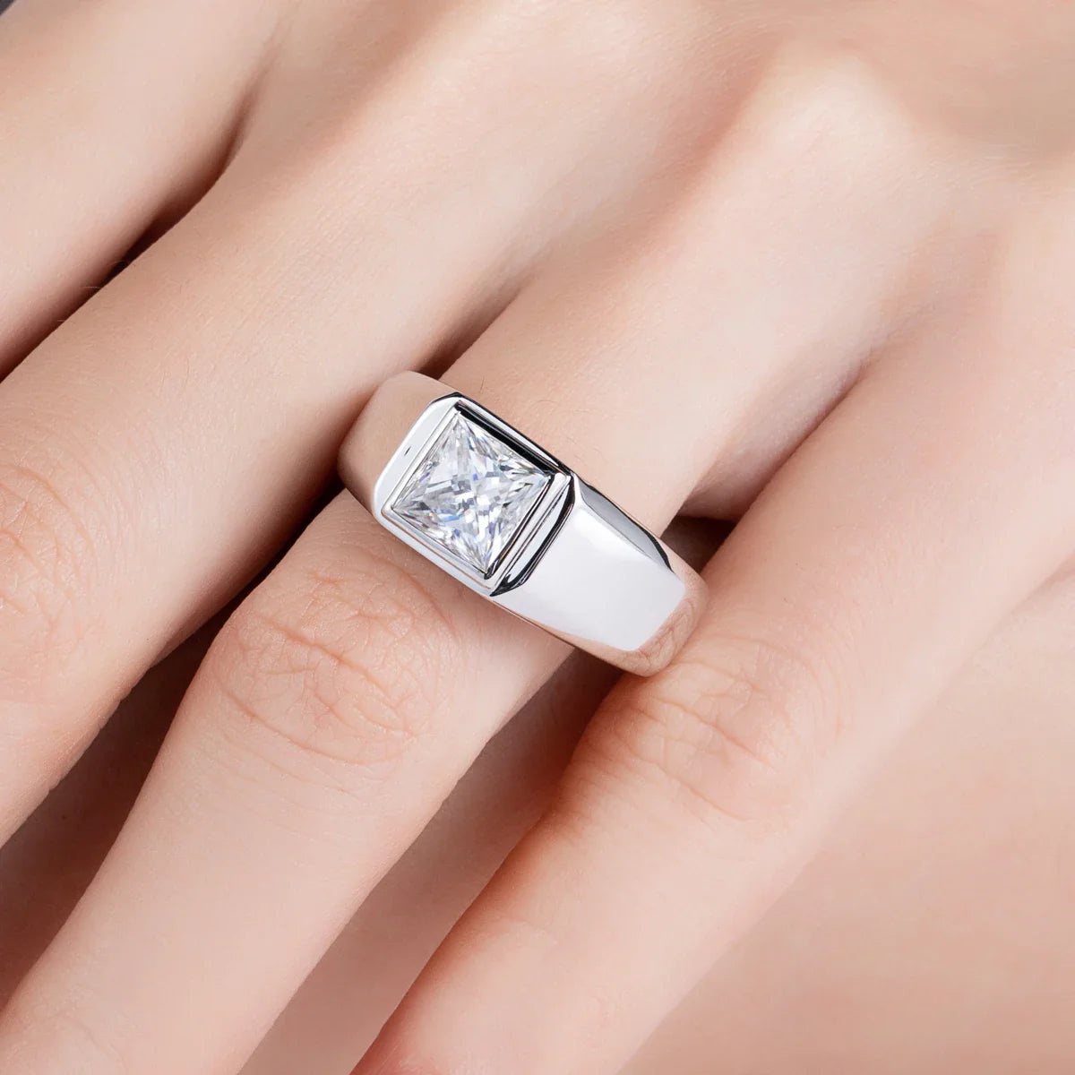 2ct Princess Cut D Color Moissanite Engagement Men Ring Gold Plated S925 Silver Luxury Rings For Men Jewelry Wholesale