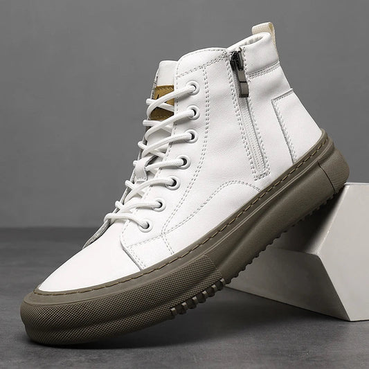 Men's Spring and Autumn Style White Sneakers, New Trendy Versatile High-Top Sneakers, Summer Fashion Casual Men's Shoes, Breathable and Durable Sneakers