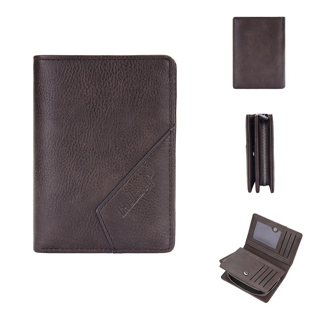 Men's PU Wallet, Small & Large Capacity, 10 Slots + Transparent Clamp, Durable Lining, Easy Access Design