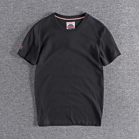 Summer New American Retro Short-sleeved O-neck Solid Color T-shirt Men's Fashion Simple 100% Cotton Washed Casual Sport Tops