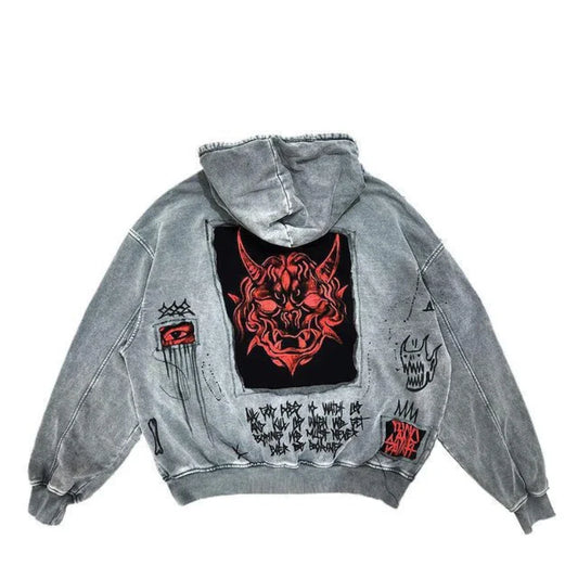 European and American street Y2K devil print fashion trend Harajuku heavyweight men's and women's loose hooded hoodie Y2K EMO