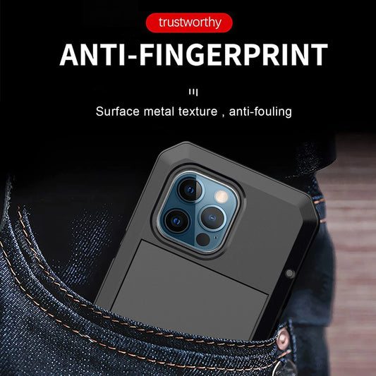 Heavy-duty protective armor metal aluminum shell iPhone 17 16 15 14 13 Mini 12 Pro 11 XS Max XR 16e shockproof protective case