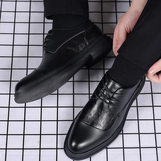 Men's Genuine Leather Oxfords Pointed Toe Lace Up Dress Shoes British Style Business Wedding Casual Footwear for Spring Autumn
