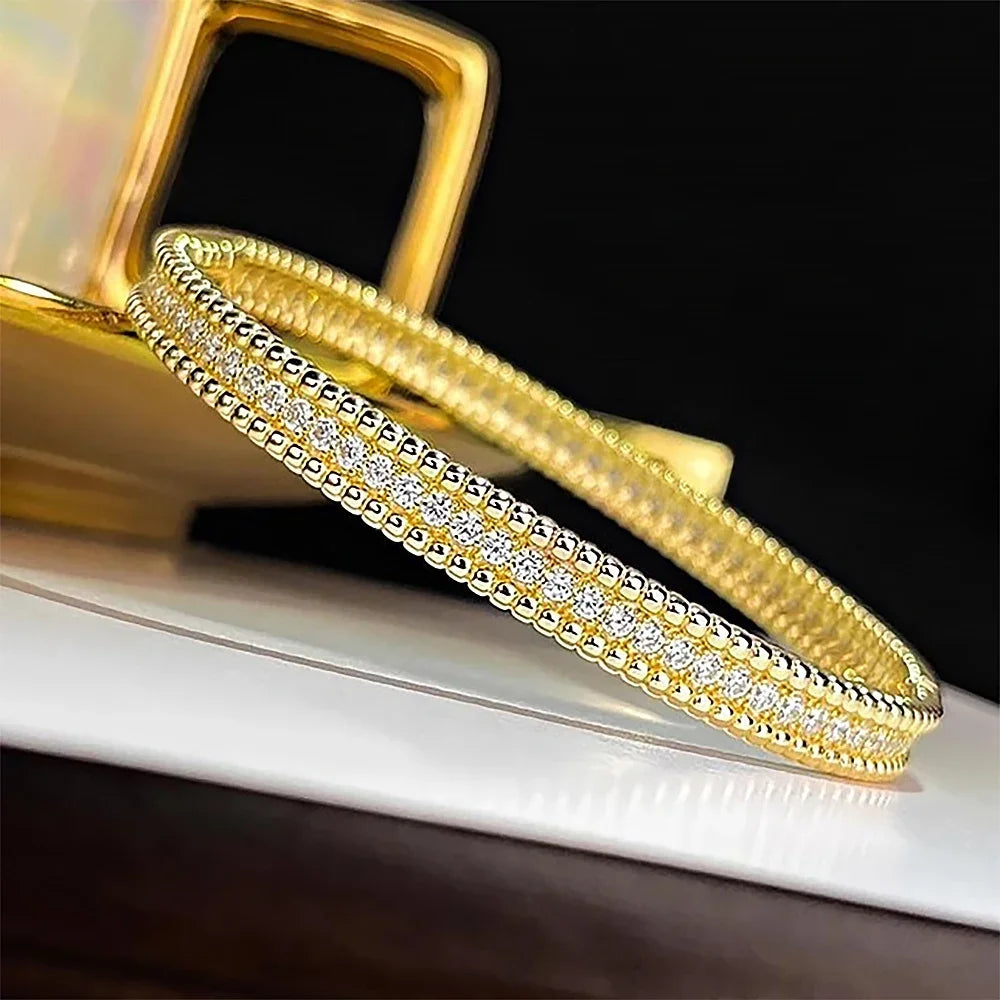 2mm Certified Full Moissanite Diamond Bangle 100% 925 Sterling Silver Plated 18K Gold Bracelet Luxury Fine Jewelry for Women