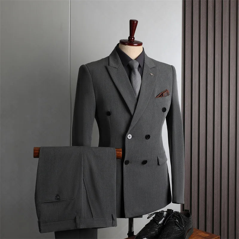 Classic Men Suit Sets Wedding Banquet Groomsman High Quality Blazer Pants 2 Pieces Evening Prom Male Leisure Slim Fit Outfits