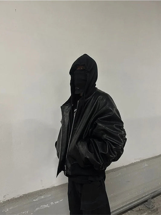 Autumn Winter Oversized Cool Black Thickened Warm Pu Leather Jacket Men Hood Luxury Designer Fake 2 Clothes