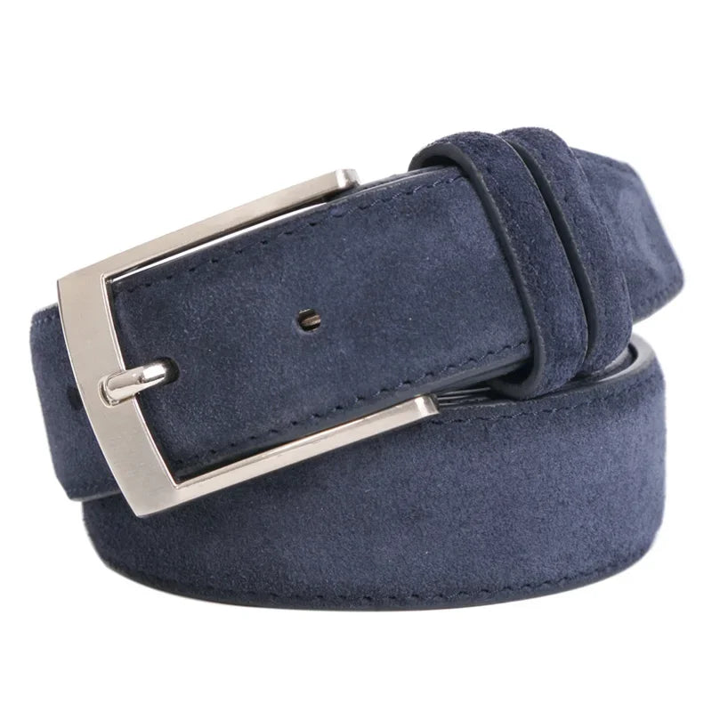 2025 Fashion Suede Belt Cow Genuine For Man And Lady With Oxford Fabric Strap Genuine Leather Luxury Pin Buckle Blue Belts