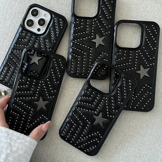 غطاء هاتف بتصميم نجمة خماسية معدنية من Black Willow مع حبل جلدي صناعي لهواتف iPhone 17 16 15 14 Pro Max Air