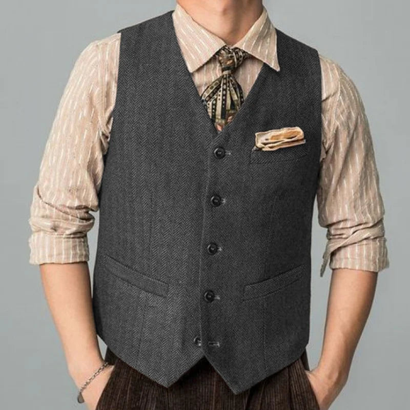 Men Suit Coffee Herringbone Single Button Business Casual Waistcoat For Wedding Birthday Banquet Work Set Men Suit Vest