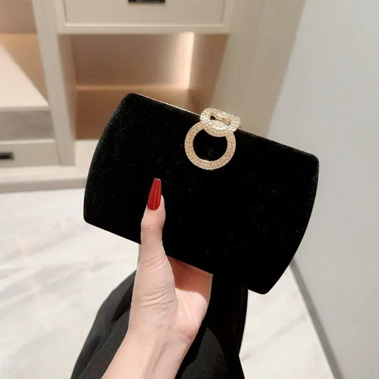 Ladies Autumn Winter Velvet Box Dinner Bag Sparkly Rhinestone Decoration Banquet Bag Clutch Evening Dress Bag Party