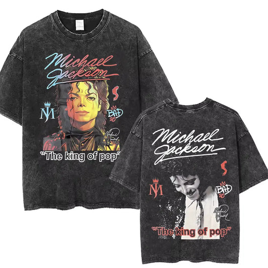 Washed Vintage Michael Jackson Thriller Graphic T-shirt Men Women Fashion Retro Gothic Rock Tshirt Men's Punk Oversized T Shirts