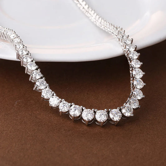 3-Claw Setting Full Moissanite Tennis NecklaceCertified Certificate 925 Silver 3-4.5mm Size Gradient Diamond Necklaces for Women