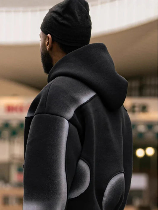 Gradient hooded cardigan sweatshirt unisex loose and comfortable high street design jacket pants American retro