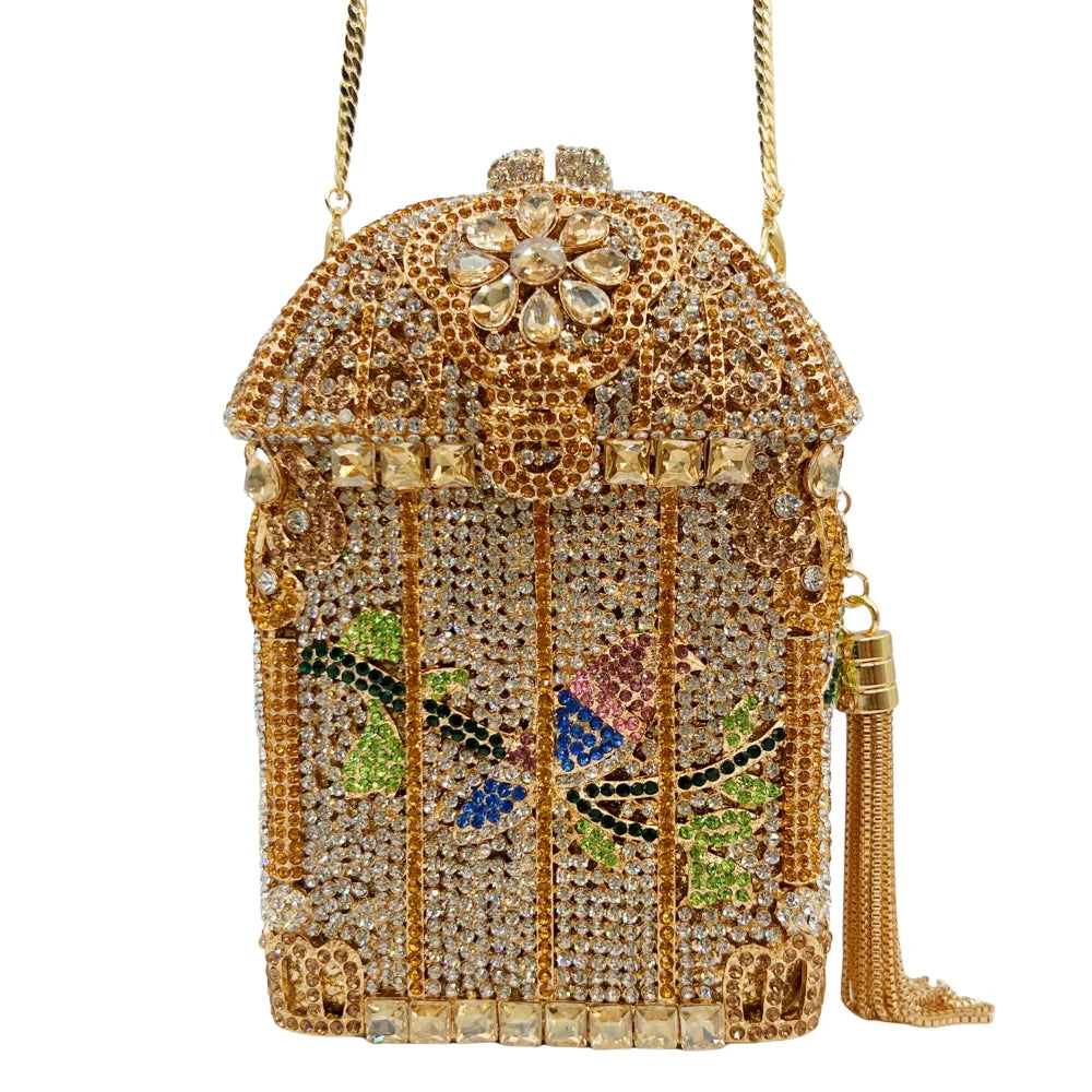 New Arrived Birdcage Gilded Rhinestone Clutch Luxury Diamond Bag Party Stone Purse Crystal Evening Bag Women Handbag