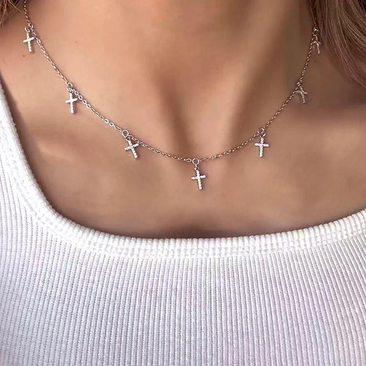 Certified Moissanite Diamond Necklace with Cross Shape Pendant S925 Silver Plated 18k Stacking Neck Chain for Women Fine Jewelry
