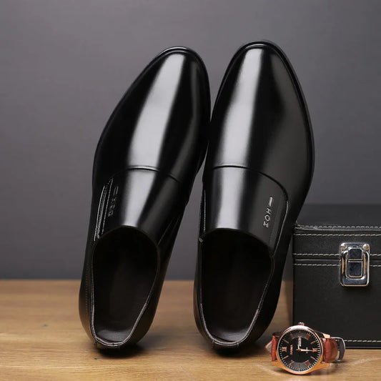 2026 New Men's Leather Slip-On Dress Shoes Formal Business Casual Loafers Male Fashion Non-slip Office Wedding Shoes Man