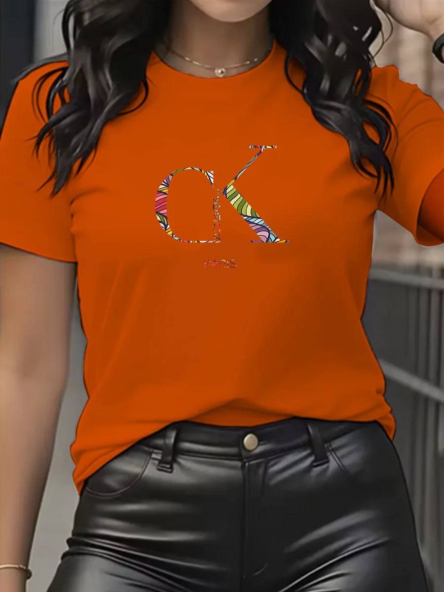 Summer luxury brand fashion cartoon letter print crew collar clothing short sleeve T-shirt trend women's summer Y2K top