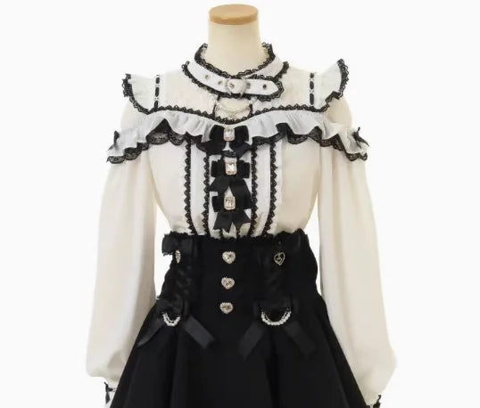Liz Shirt Blouse Women 2026 Spring and Summer New Mine Off-the-shoulder Long-sleeved Blouses Lolita Sweet Bow Chiffon Shirt Top
