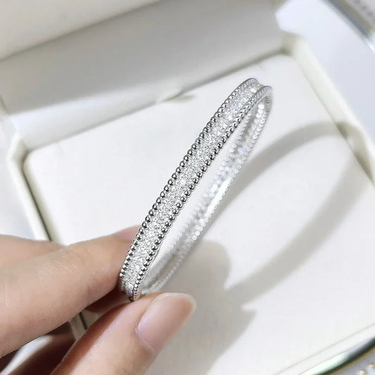 Bracelet jonc tennis de luxe en moissanite de 2 mm couleur D pour femme en argent 925 plaqué or 18 carats, cadeau
