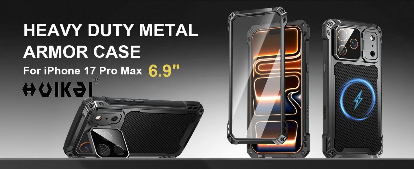 Heavy Duty Military Grade Shockproof Case For iPhone 17 Pro Max Screen Camera Lens Protector Stand Aluminium Armor Bumper Cover