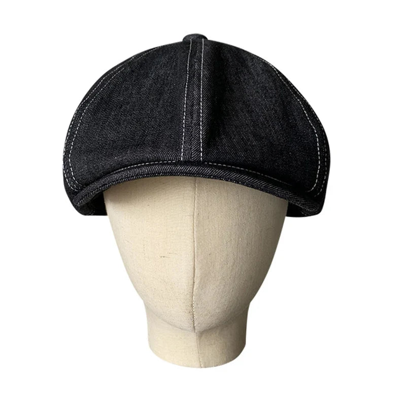 High Quality Newsboy Caps Men Women Black Beret British Gatsby Cap Spring Autumn Denim Fabric Hat NC11