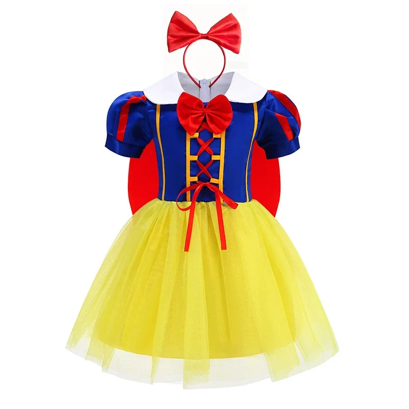 Girl Cosplay Disney Snow White Dress Kids Gown With Cloak Headband Children Princess Dress Up Costume Halloween Party Outfits