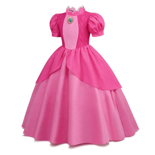 Cosplay Peach Costume for Girl Summer Bubble Sleeve Princess Elegant Dress Kids Halloween Christmas Party Dress Children Clothes